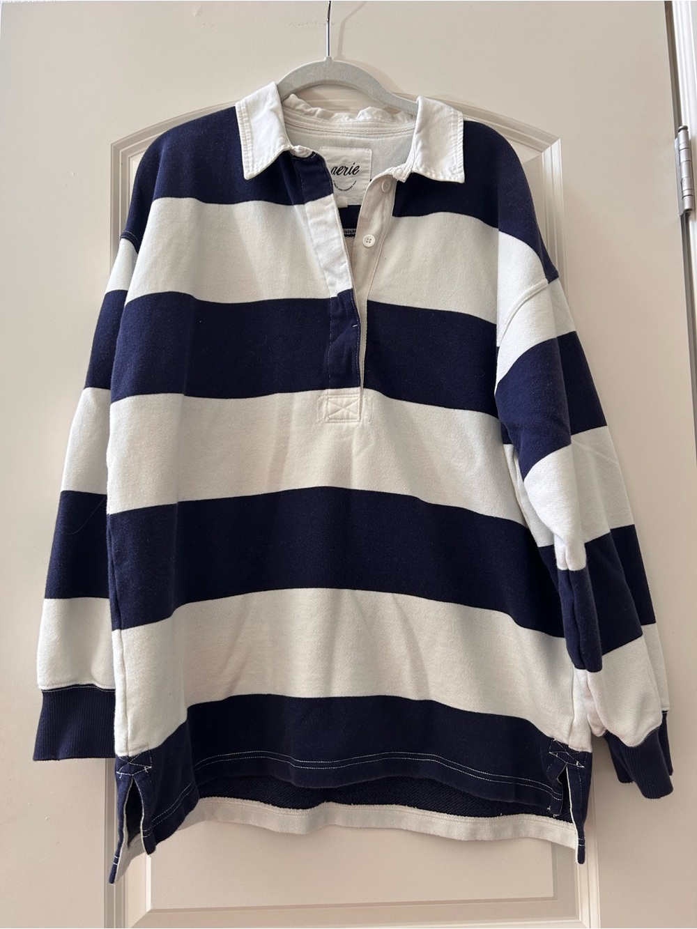 Aerie Navy & Blue Striped Oversized Nautical Preppy Rugby Pullover. Beachy. SZM - Picture 2 of 9